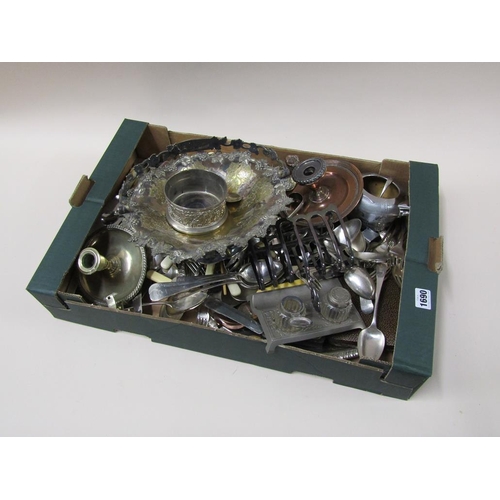 1690 - MIXED SILVER PLATED CUTLERY PLUS TOAST RACK ETC