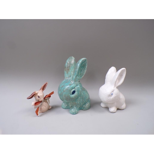 1806 - THREE POTTERY RABBITS - LARGEST 28CM H