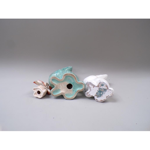 1806 - THREE POTTERY RABBITS - LARGEST 28CM H