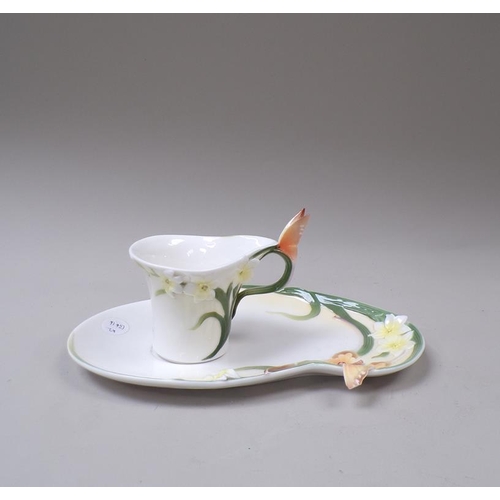 1807 - GRAFF PORCELAIN BUTTERFLY CUP, 11CM H AND SAUCER - a/f