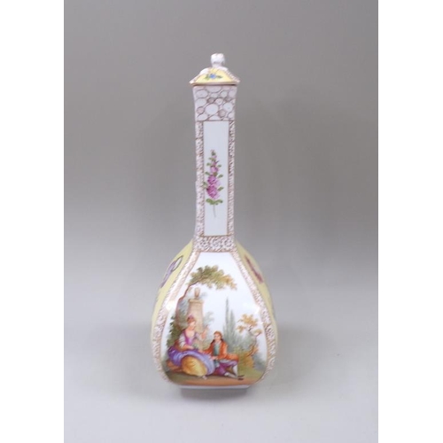 1817 - DRESDEN HELENA WOLFSOHN PORCELAIN QUATREFOIL VASE, 34CM H, A/F