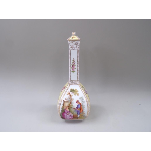 1817 - DRESDEN HELENA WOLFSOHN PORCELAIN QUATREFOIL VASE, 34CM H, A/F