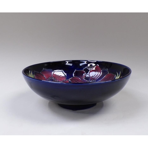 1835 - MOORCROFT ANEMONE BOWL ON BLUE GROUND, 27CM DIAM