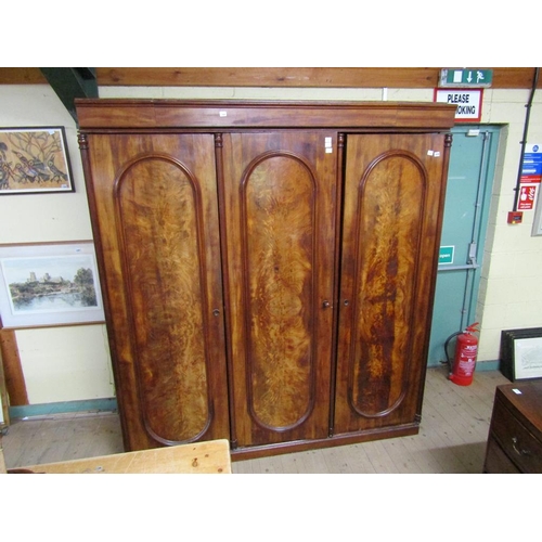 1838 - LARGE FLAME MAHOGANY TRIPLE WARDROBE - 92 x 210 cms