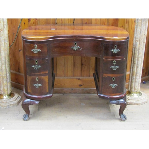 1853 - 19c MAHOGANY KIDNEY SHAPED DESK 92 cms