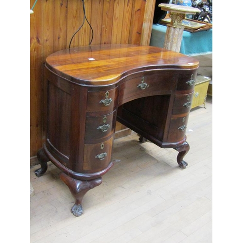 1853 - 19c MAHOGANY KIDNEY SHAPED DESK 92 cms