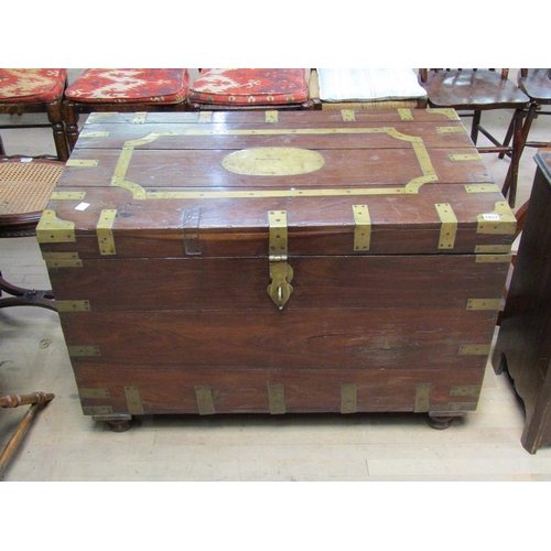 1857 - 19c BRASS BOUND TRUNK 102 x 68 cms