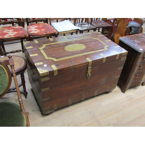1857 - 19c BRASS BOUND TRUNK 102 x 68 cms