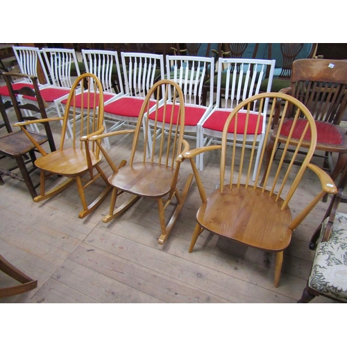 1875 - TWO ERCOL ROCKING CHAIRS AND ERCOL ARMCHAIR