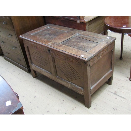 1904 - 18c OAK TWO PANEL COFFER 110 x 67 cms