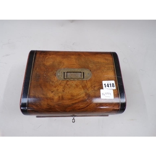 1418 - VICTORIAN WALNUT AND EBONISED JEWELLERY BOX, 25CM W