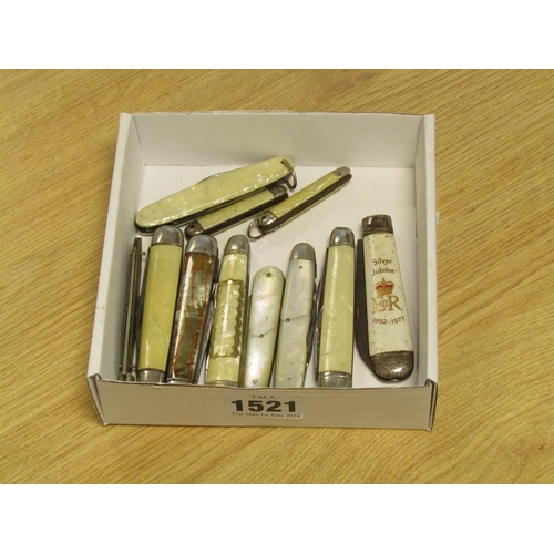 1521 - BOX OF MIXED PENKNIVES TO INC. TWO SILVER BLADED