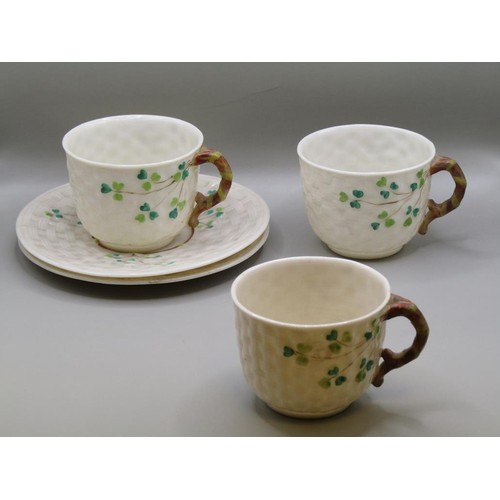 1700A - BELEEK 2nd PERIOD SHAMROCK BASKET WEAVE PART TEA SERVICE 10cms H