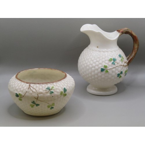 1700A - BELEEK 2nd PERIOD SHAMROCK BASKET WEAVE PART TEA SERVICE 10cms H