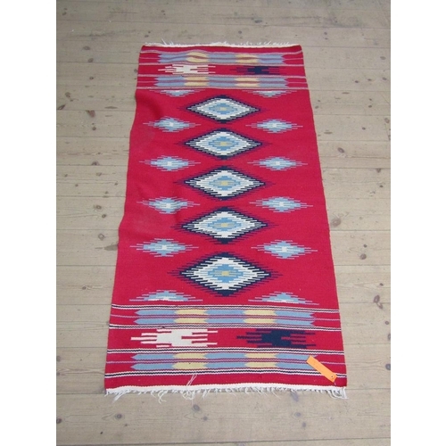 1913 - RED AND BLUE ORIENTAL RUG - 149CM X 76CM