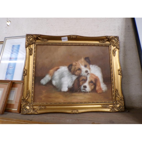 147 - GILT FRAMED WATERCOLOURS AND OILS TO INC. DOGS