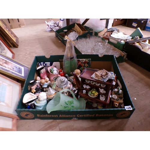 169 - BOX OF MIXED CERAMICS, ORNAMENTS ETC