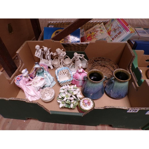 178 - BOX OF MIXED CERAMICS ETC. TO INC. FIGURINES