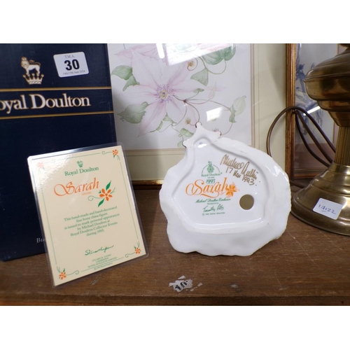 30 - ROYAL DOULTON FIGURINE 'SARAH' BOXED AND WITH CERTIFICATE