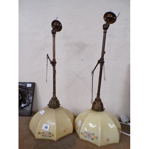 38 - PAIR OF VINTAGE CEILING LIGHTS AND SHADES