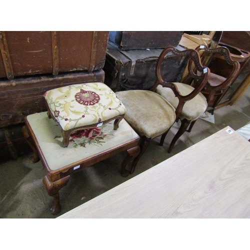 591 - TWO VICTORIAN CHAIRS AND TWO STOOLS