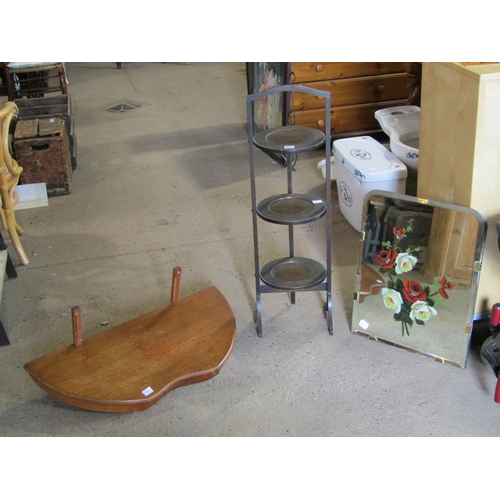 603 - CONSOLE TABLE, MIRROR, CAKE STAND