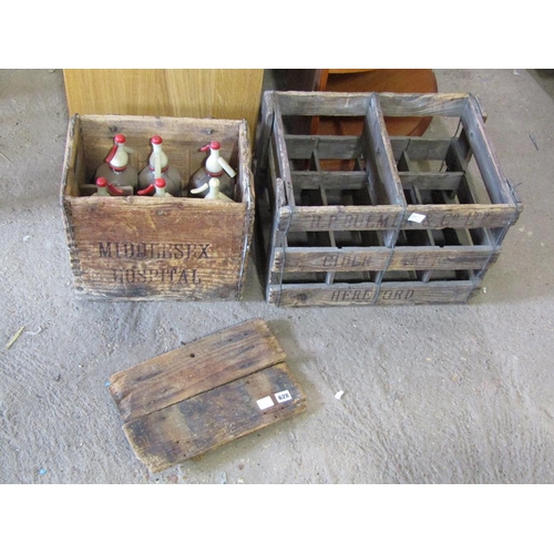 628 - BOX OF SODA SIPHONS AND A DRINKS CRATE