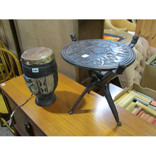 645 - DRUM AND AN AFRICAN TABLE