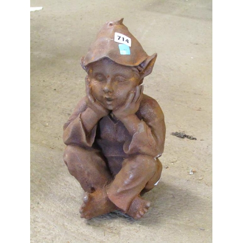 714 - CAST IRON GARDEN ORNAMENT OF A PIXIE