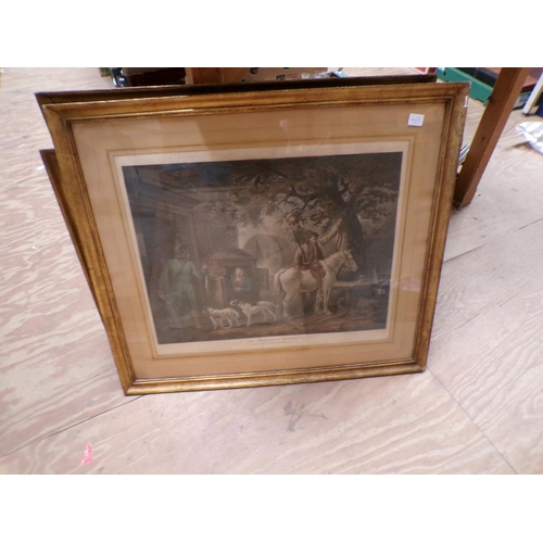 203 - FRAMED AND COLOURED ENGRAVINGS, SPORTSMANS RETURN AND VALENTINES DAY