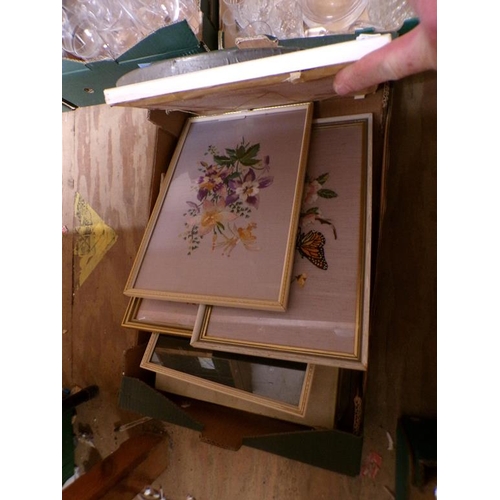 288 - BOX; PICTURES AND PEWTER FRAMED ART NOUVEAU MIRROR