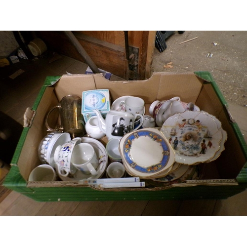 313 - TWO BOXES; MIXED TEAWARES AND CHINA ETC