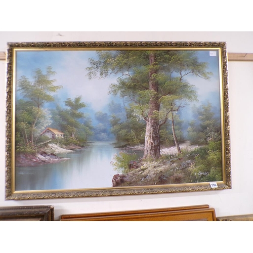 396 - FRAMED OIL ON BOARD - LAKE SCENE