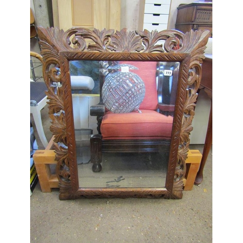 773 - VICTORIAN CARVED OAK MIRROR