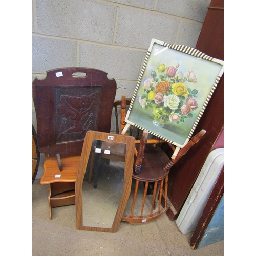 781 - TWO CHAIRS, FIRE SCREEN, MIRROR ETC