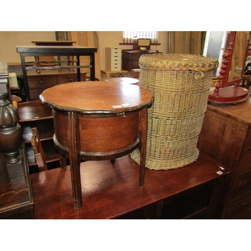 841 - SEWING TABLE AND WICKER BASKET