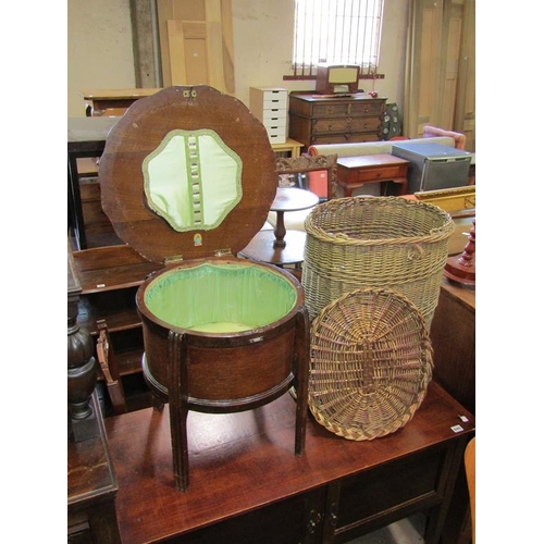 841 - SEWING TABLE AND WICKER BASKET