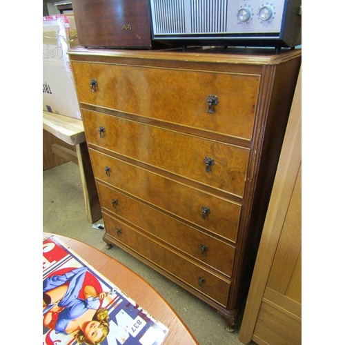 852 - WALNUT VENEERED FIVE DRAWER CHEST