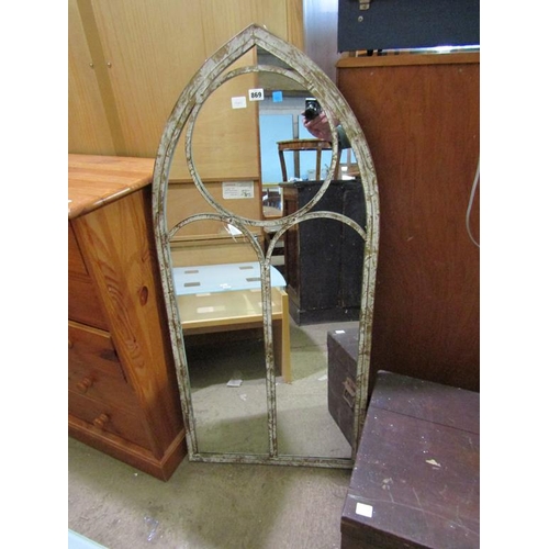 869 - ARCHED METAL FRAMED GARDEN MIRROR