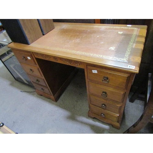 872 - OAK LEATHER TOP DESK