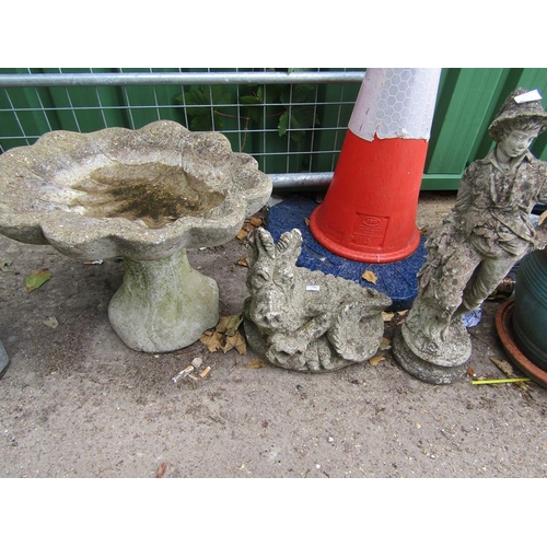 978 - BIRD BATH AND TWO GARDEN ORNAMENTS