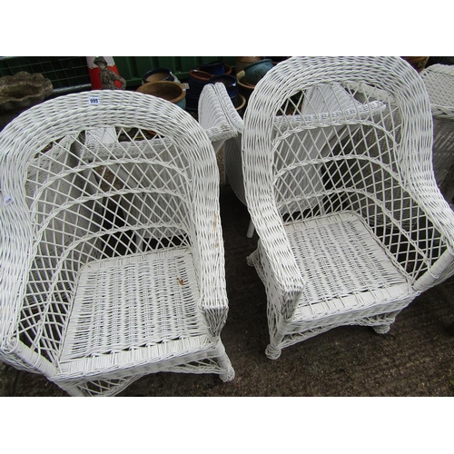 995 - TWO WICKER ARMCHAIRS (CUSHIONS IN STORE)