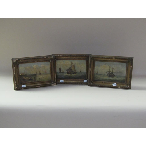 1202 - SMITHY - SERIES OF THREE LATE 19C OIL ON CANVAS, MARITIME SUBJECTS, EACH FRAMED APPROX 17CM X 27CM