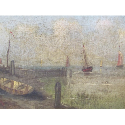 1202 - SMITHY - SERIES OF THREE LATE 19C OIL ON CANVAS, MARITIME SUBJECTS, EACH FRAMED APPROX 17CM X 27CM