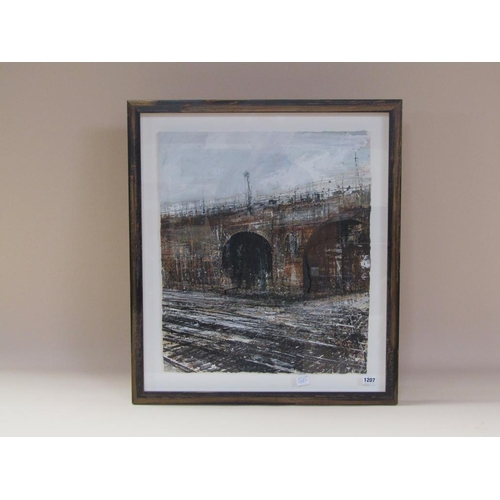 1207 - SIGNED INDISTINCTLY - RAILWAY ARCHES, MIXED MEDIA ON PAPER, FRAMED, 59CM X 48CM