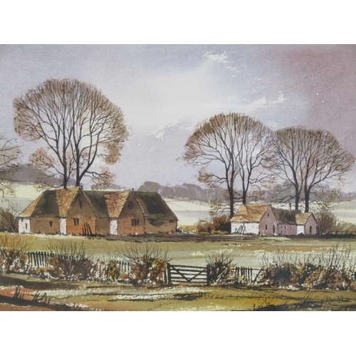 1214 - ISABEL M. CASTLE - PAIR, FARMHOLDINGS IN KENT, SIGNED WATERCOLOURS, F/G, EACH 25CM X 35CM