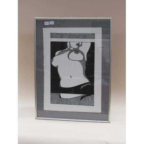 1221A - J.R MAY 64 - LIMITED EDITION 3/6 BLACK ON WHITE PRINT, TORSO OF A FEMALE, F/G