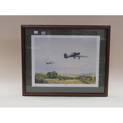 1230 - BRIAN PETCH - WAR TIME COLOURED PRINT 'THE REAPERS', SIGNED BY CREW MEMBERS, F/G, 42CM X 54CM