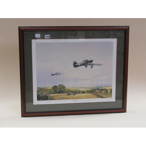 1230 - BRIAN PETCH - WAR TIME COLOURED PRINT 'THE REAPERS', SIGNED BY CREW MEMBERS, F/G, 42CM X 54CM