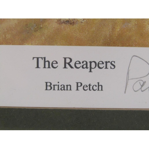 1230 - BRIAN PETCH - WAR TIME COLOURED PRINT 'THE REAPERS', SIGNED BY CREW MEMBERS, F/G, 42CM X 54CM